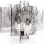 Viieosalise pildiga l&otilde;uenditr&uuml;kk Wolf Forest Animal Grey 100x70 hall v&auml;rv