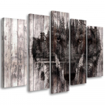 Viieosalise pildiga l&otilde;uenditr&uuml;kk Wolf Forest Retro 100x70 hall v&auml;rv
