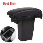 Uus Peugeot 2008 jaoks Kahekihiline PU-nahast USB autotarvikute jaoks K&auml;etoekarp Keskne hoiukarp &uuml;ldine k&auml;etugede kast Black  red line