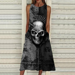 Suvine mood Seksikas varrukateta kleit Pehme vabaaja 3D tumeda luustikuga kleit varrukateta sling kleit suvine supendariga kleit XS must