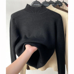 Elegantne poolkaelusega kampsun, paks samet, naine, talvine vabaaja kootud pullover, soe trikotaaž Topid kontori-naiste riided 29264 One Size must