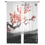 Kirsipuu lilledega maalimine Hiina stiilis t&uuml;ll l&auml;bipaistev aken Kardinad elutuba magamistuba Voile organza kardinad kardinad W135 x H115cm x1