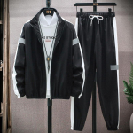 Meeste aktiivsed r&otilde;ivad vabaaja Harajuku komplekt Meeste aktiivr&otilde;ivad s&ouml;rkimisdressid Hip Hop t&auml;navar&otilde;ivad jakkp&uuml;ksid kaheosaline komplekt 2XL must