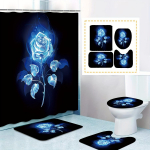 4 tk Luksuslikud sinise kuldse roosi du&scaron;ikardinakomplektid, veekindlad vannitoa jaoks libisemiskindlad vannitoavaibad kaas WC kate vannimatt vannitoakomplekt 4Pcs