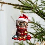 J&otilde;ulupuu kiisu ornament 2D akr&uuml;&uuml;list hoidev j&otilde;ulupalli kahele k&uuml;ljele tr&uuml;kkimine Armsad loomaripatsiga kingitused