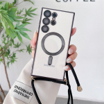 L&auml;bipaistev pehme kate Crossbody kaelakee magnetiline laadimis&uuml;mbris Samsung S23 24 Ultra S22 S21 FE pehme kate iPhone 15 14 13 12 11 Pro Max jaoks Samsung s24ultra