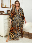 EDOLYNSA Pruunitriibuline naiste kaftankate, pluss suuruses majamantel v&auml;rske kleit rannariided Kodur&otilde;ivad salongir&otilde;ivad kaftan Q1297 One Size mitmev&auml;rviline