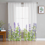 Kevadtaimed Lavendel t&uuml;ll L&auml;bipaistvad kardinad elutuppa Magamistoa k&ouml;&ouml;k akende jaoks Voile kardinad Kodukaunistus 135W x 114H(cm)