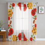 Taru Daisy Poppy Flower l&auml;bipaistvad aknakardinad elutuppa k&ouml;&ouml;ki lastele magamistuppa Voile rippuvad kardinad 135W x 114H(cm)