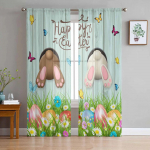 Easter Egg Bunny Butt Daisy Butterfly l&auml;bipaistvad kardinad elutuppa K&ouml;&ouml;gi aknakardinad Magamistoa t&uuml;ll Voile kardinad 135W x 114H(cm)