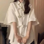 Suvine uus hiina stiilis s&auml;rk naistele, avara &otilde;huke moodne mitmek&uuml;lgne &uuml;hev&auml;rviline vibu l&uuml;hikeste varrukatega s&auml;rk S valge