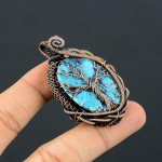 Natural Tree Of Life Tibetan Turquoise Gemstone Copper Pendant 2.36 f0z65
