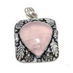 Natural Rose Quartz Gemstone Handmade 925 Sterling Silver Pendant 2.17 g2f31