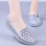 Female Solid Color Non-Slip Waterproof Breathable Slip-On Single Shoes Women's Spring Summer Large Size Flat Hollow Shoes 41 valge