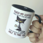 1tk, 11 untsi kruus, kassi kruus, Touch My Coffee kruus, keraamiline joogikruus, kassijoogi kohvikruus kingitus s&otilde;brale, &otilde;ele, kassi emale, kohvijoojale, kassipojaomanikule 350ML