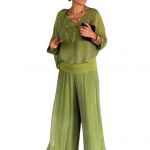 2 tk/komplekt Lady Top p&uuml;ksid &uuml;likond kottis V kaelus Plisseeritud lai jalg &uuml;hev&auml;rviline lahtine pehme k&otilde;rge elastne v&ouml;&ouml;koht Kolmveerand nahkhiire varrukad vabaaja 3XL helehall v&auml;rv