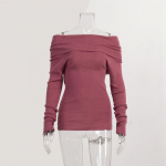 2024. aasta uus Trui Lente En Herfst Dames T-s&auml;rk Met Lange Mouwen Sexy Slim Fit Eenlijn Hals Lange Mouwen Basis Gebreide Trui M valge