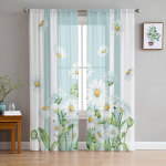 Lill Daisy Kevadsuvi Akvarell Voile L&auml;bipaistvad kardinad Elutoa aken T&uuml;llkardin K&ouml;&ouml;k Magamistoa kardinad Kodukaunistus 135W x 114H(cm)