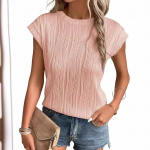 Crew Neck L&uuml;hikeste varrukatega naistele Suvine plisseeritud print Solid l&uuml;hikeste varrukatega vabaaja moodne T-s&auml;rk hingav kerge ja mugav t&ouml;&ouml;puhkuse topp L roosa