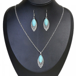 Retrosinine t&uuml;rkiissinine k&otilde;rvar&otilde;ngaste komplekt Bohemian Droplet Earrings kaelakee Earrings Necklace Set B