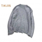 Meeste s&uuml;gistalvine kampsun, rebitud auguga &uuml;hev&auml;rviline &uuml;mmargune kaelus, kootud retro jaapani stiilis keskmise pikkusega avara pikkade varrukatega pehme soe pullover Meeste kampsun M aprikoosi