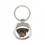 Rottweiler, Rott, Rottie - geometric keychain with a photo and the inscription Art-Dog