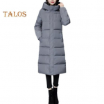 Talvine sulemantel paksendatud polsterdatud kapuutsiga aluskrae p&otilde;lvepikkuses taskud t&otilde;mblukuga sulgemine tuulekindel soojust hoidev soe igap&auml;evane k&uuml;lma ilmaga v&auml;lir&otilde;ivad M hall