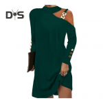 Naiste kleit-kett, &uuml;he &otilde;laga, pikkade varrukatega, &uuml;hev&auml;rviline, avara p&auml;itsetega kaelus, pehme hingav &uuml;le p&otilde;lve ulatuv minikleit M roheline