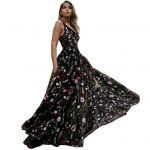Naiste &otilde;htukleit V kaelusega varrukateta lilltikandid Seljata A-joonega k&otilde;rge v&ouml;&ouml;kohaga kahekihiline pall S must