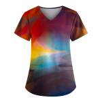 Suures suuruses armsad tr&uuml;kitud Scrub t&ouml;&ouml;vormi topid naistele V-kaelusega l&uuml;hikeste varrukatega l&otilde;busad T-s&auml;rgid taskutega t&ouml;&ouml;r&otilde;ivad XXXXL must