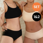 Skinny Five Traadita Igap&auml;evane Modaal Rinnahoidja ja P&uuml;ksikute Komplekt Must/Hall/Beige (Sisaldab 1 rinnahoidja + 2 p&uuml;ksikut) (Gray) Bra L/Panties F