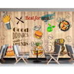 Moodne Burgeri Tapeet K&auml;sitsi Maalitud Burgeri Seinakujundus Kiirtoidurestorani Hamburgeripoe Tausttapeet 200 cm(W) x 140 cm(H)