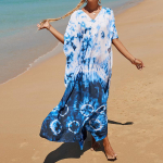 Naiste boheemlaslik kleit, pluss-suuruses kontrastse ja avara l&otilde;ikega vabaaja rannakaftanist kleit One Size