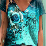 Naister&otilde;ivad Suvised vabaaja V-kaelusega l&uuml;hikeste varrukatega s&auml;rgid Liblikaga tr&uuml;kitud topid Naiste suures suuruses lahtised puuvillased T-s&auml;rgid XS - 8XL S