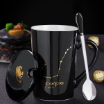 Loov keraamiline kruus &ndash; kaane ja lusikaga T&auml;htkujud, ideaalne kingitus paaridele Scorpio Spoon with Lid must