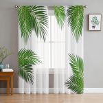 Rohelised Lehed Taim Valge t&uuml;ll Aknakardinad Elutoa Organza l&otilde;ng L&auml;bipaistev Voile Kardin Magamistuba K&ouml;&ouml;k Kodukaunistus Drape W135 x H115cm x1&Rod Pocket