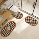 Retro Bathroom Diatom Mud Floor Mat Three-Piece U-Shaped Toilet Mat Toilet Absorbent Non-Slip Foot Mat Entrance Door Mat 3pc40x80 50x80 50x55