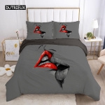 Punased huuled tekikottide komplekt Queen pol&uuml;ester armastus kaheinimesevoodi voodipesukomplekt seksikas teema t&auml;iskasvanud paar tekkekate 3D suudlusej&auml;ljed voodikate 150x200cm 3pcs