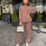 Naiste kampsunite komplekt, 2-osaline varustus, kootud pullover, džemprid, laia s&auml;&auml;rega p&uuml;ksid, spordidressid, sobivad komplektid, s&uuml;gistalvised komplektid, naiste dressid M pruun