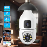 4K 8MP E27 Pirn Juhtmevaba 360&deg; WiFi J&auml;relevalvekaamera Turvakaitse Automaatne J&auml;lgimine Kahe Objektiiviga PTZ IP Kaamera Beebimonitor 8MP Camera NO Card