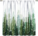 3D Prinditud Rohelised Metsakardinad, Akvarell Metsapuude Siluett, Loodusmaastik, Aknakardinad, 2 Paneeli, Odav 2x50W160H(CM)40x63in&Hook