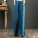 Suures suuruses naiste linased p&uuml;ksid elastsed vintage Korea Summer Basic naiste triibulised moep&uuml;ksid, laiad s&auml;&auml;rtega &uuml;lisuured lahtised p&uuml;ksid S sinine
