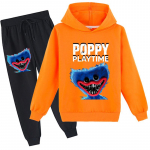 Laste 3D kapuutsiga komplekt Huggy Wuggy pulloveriga dressid Poppy Playtime Laste kampsun+p&uuml;ksid 140cm oranž