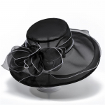 Naiste elegantne laia &auml;&auml;rega organzast teepidu pulmam&uuml;ts kirikusse, Kentucky Derbysse, lilleline muster, ideaalne pruudi&uuml;ritusteks M（56-58cm） must