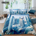 Linnavaate Tekikoti Komplekt New York City &Ouml;&ouml;vaate Tekikate Poistele T&auml;iskasvanutele Mikrokiud Hoone Voodipesu Komplekt 2/3 tk Kuninglik Suurus 140x200cm 3pcs