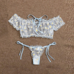 Naiste seksikas pesu Seksikas naiste pitsist kolme punktiga aluspesu komplekt L sinine