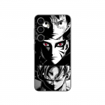 Coque Samsung Galaxy S24 FE Sangoku Naruto Luffy one piece Dragon Ball Z fond noir et blanc, anime manga Maniacase