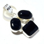 Black Spinel & Black Onyx Gemstone Handmade Antique Jewelry Pendant 1.7 e6t04