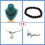 Pierres et Min&eacute;raux. Parure bijoux Bracelet Collier 20 Perles Agate noire 8 mm. Chaine en Taille personnalisable.