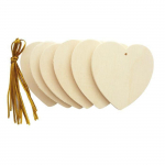 Objets d&eacute;coratifs - Non sp&eacute;cifi&eacute; - Lot de 6 coeurs en bois - Ficelles or fournies - 60 mm - Mixte